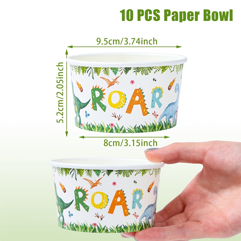 Image of 10pcs, Dinosaur Paper Bowl, Dinosaur Pattern Disposable Paper Bowl, Birthday Decor Bowl, Ice Cream Yogurt Paper Bowl, Popcorn Cookie Dessert Paper Bowl, For Birthday, Baby Shower, Wedding, Theme Party