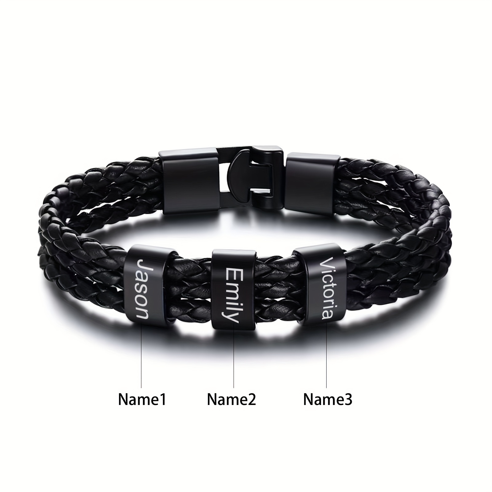 TEMU [customized] Custom Men's Braided 304 304 Stainless Steel Bracelet, Personalized Engraving 1-7 Names Bracelet, Gift For Dad, Grandpa, Uncle,