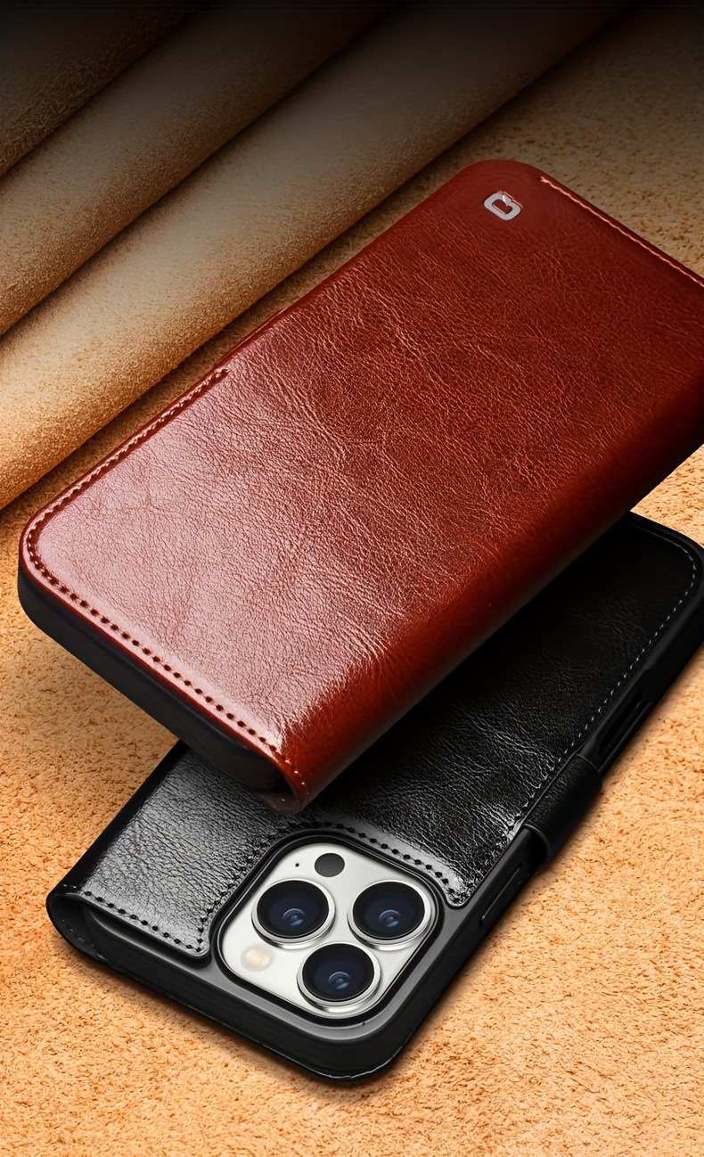 Phone Case - The QIALINO Leather Flip Case Is Designed for The Iphone 16 Plus Pro Max, Featuring a Stylish Design And a Classic Business Look, Complete with Magnetic Closure And Card Slots - Made from High-Quality Leather
