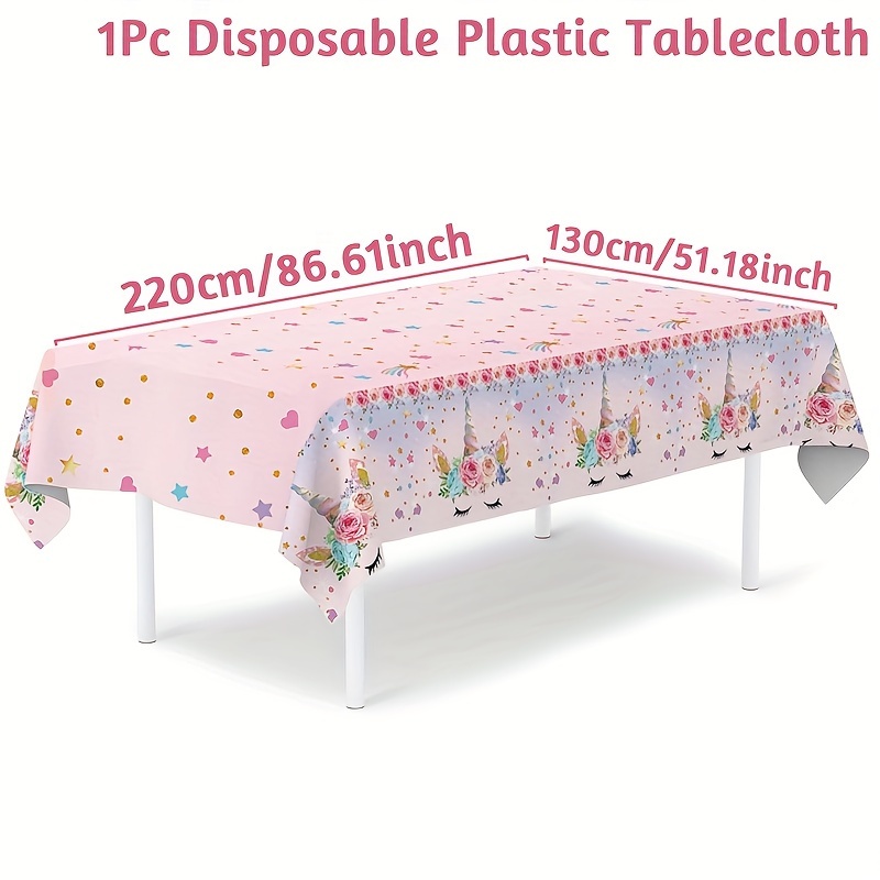 E-shop ., Hochzeitsdekoration, Sommerdekoration, Gartendeko für draußen, Außendeko, Rosa Einhorn-Tischdecke, 220 x 130 cm, Einweg-Tischdecke aus