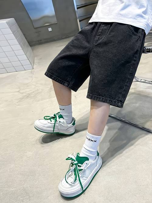 denim shorts for boys boys summer loose fit straight leg denim jeans stylish childrens summer outdoor streetwear loose fit trendy knee length pants all elastic waist summer outdoor shorts back to school essential