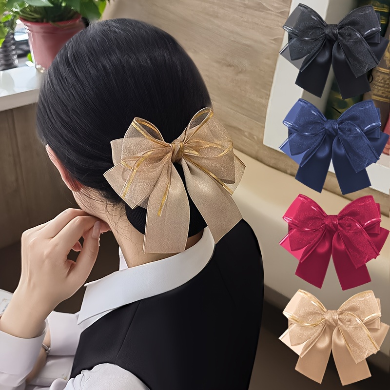1pc elegant ribbon bow   chic   professional hair accessory nurse hotel staff hair clip with net cute   knot work hairpin Product details 0