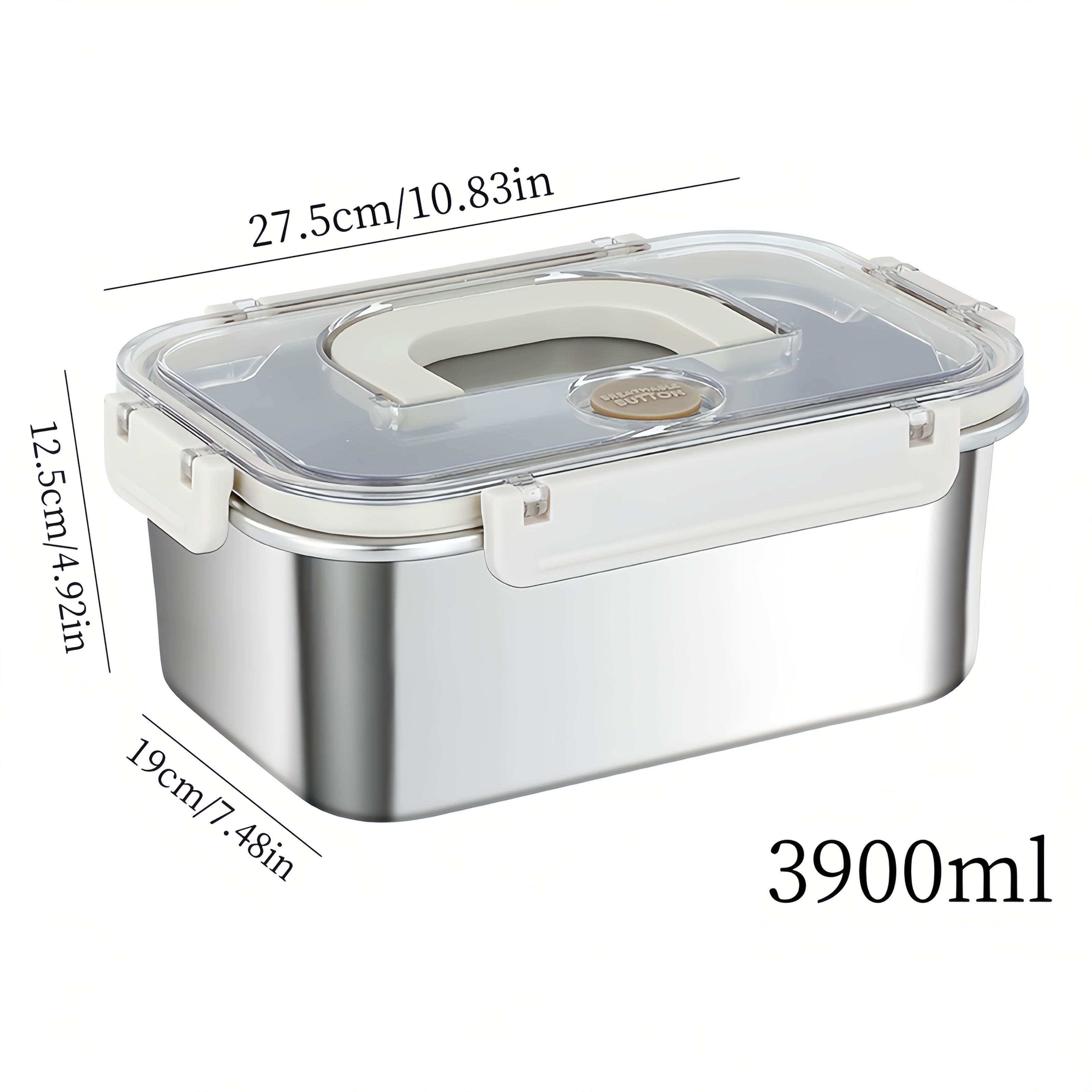 E-shop Edelstahl-Rechteckige Frischhaltebox mit Griff und Verschlussdeckel 3900ml/3200ml/2100ml/1700ml Große Kapazität Frischhaltebox mit