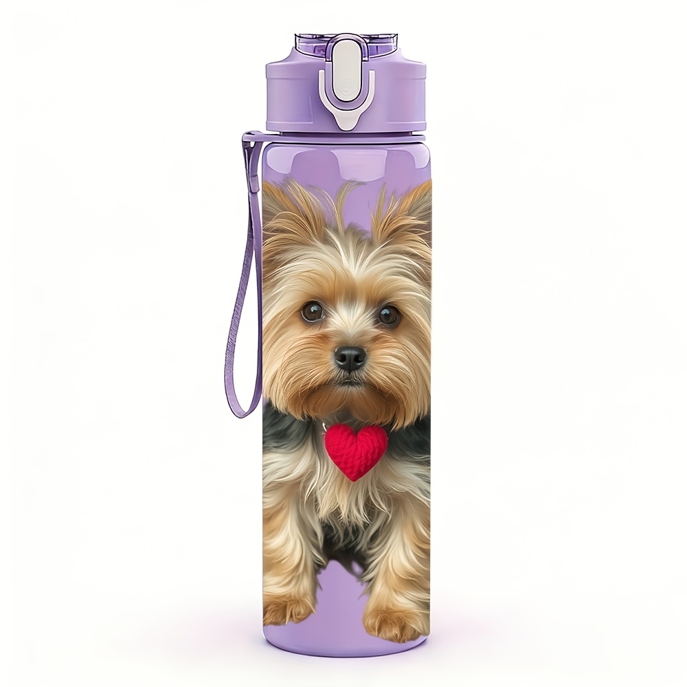 TEMU 1 bouteille d' en plastique multicolore de 750 ml avec motif de chiot Yorkie cœur rouge, couvercle à anti-fuite, pour les activités de , , le
