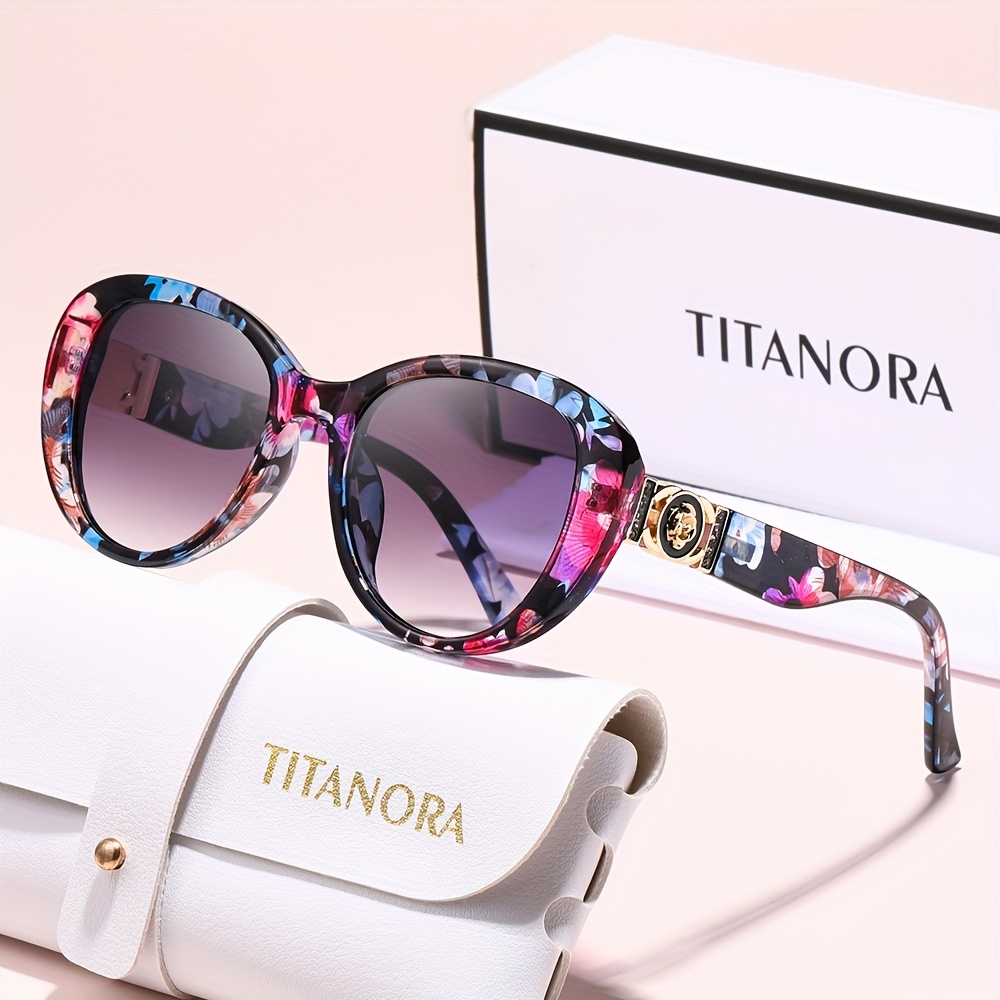 Fashionable Large Gradient Cat Eye Glasses | Durable Pc Frame With Metal Hinges, Includes Cleaning Cloth And Case, Ideal For Driving, Parties, - Titanora