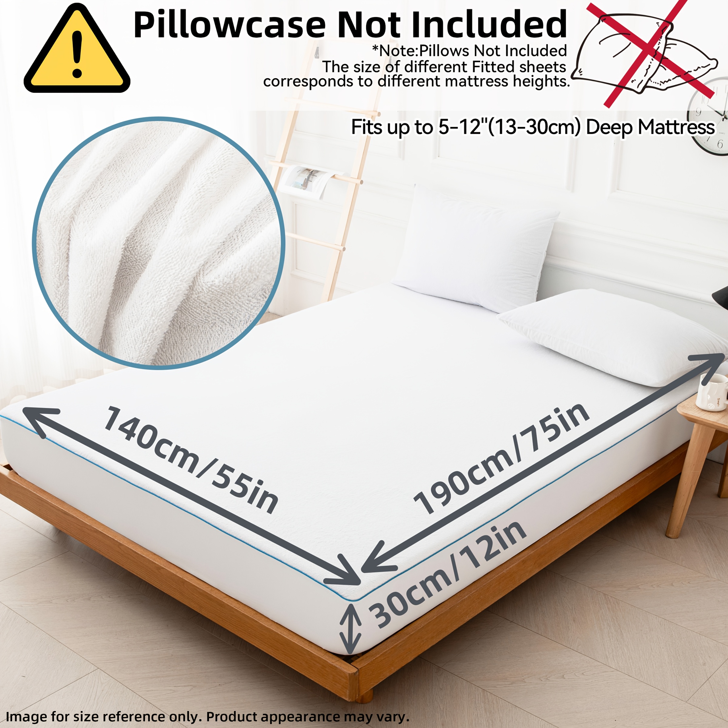 TEMU Protège-Matelas Imperméable en Tissu Éponge , Respirant et Confortable, Drap-Housse Lavable Adapté aux Matelas de 36 cm, Fabriqué en Tissu