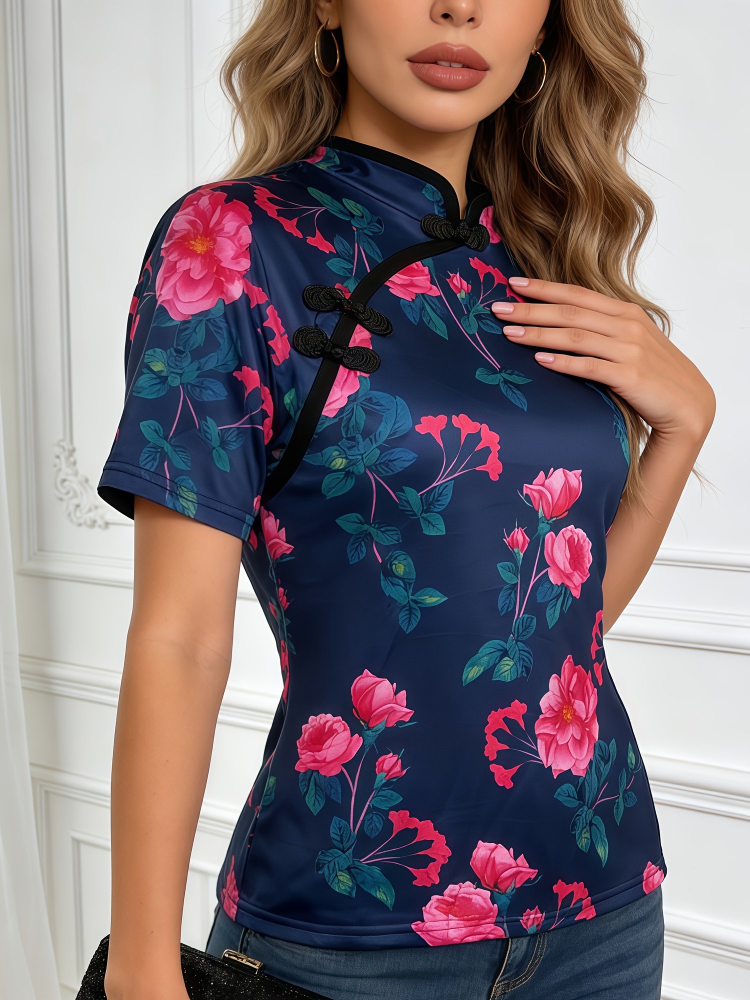 Chinese Dress vintage print floral traditional chi... - Grandado