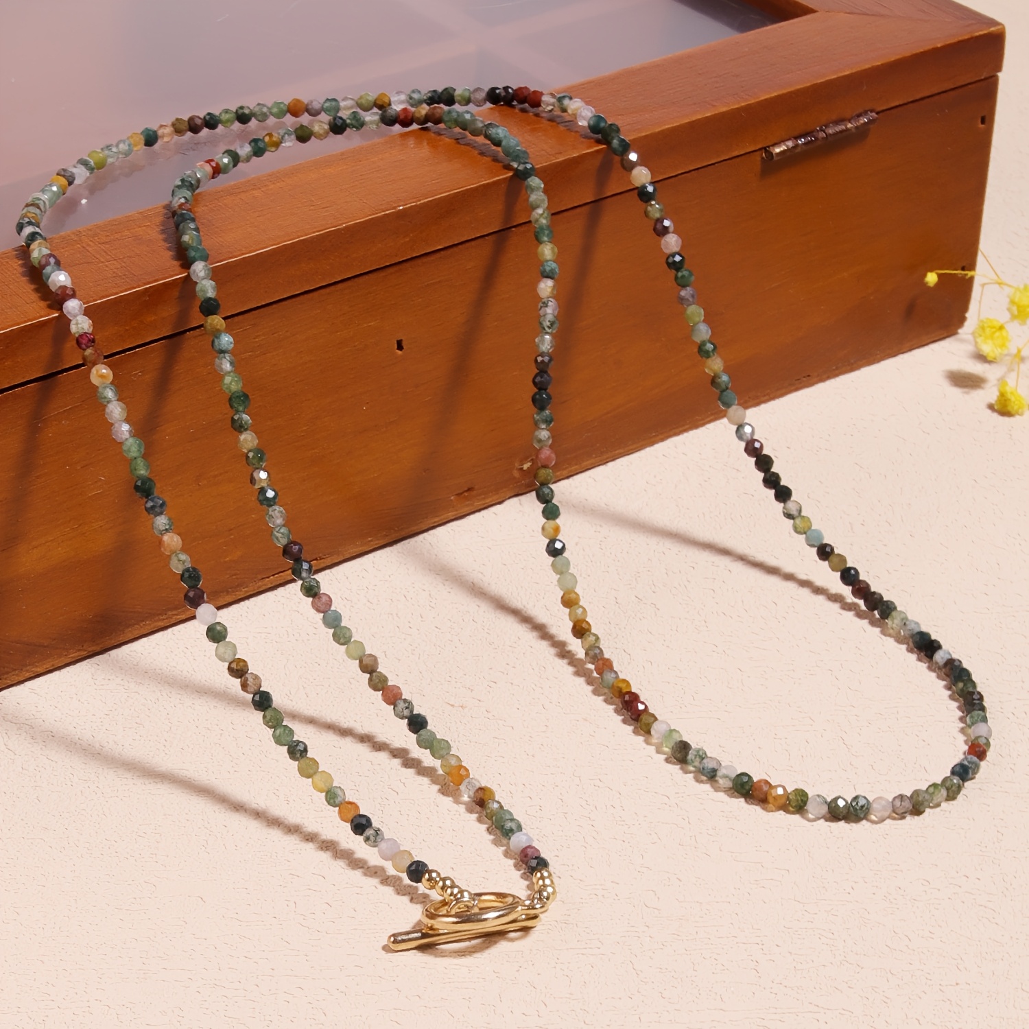 Image of Natural Stone 1pc Elegant Convertible Necklace - Natural Indian Agate | Versatile As A Long Sweater Chain, Choker, Single-strand & Double-strand Necklace & Bracelet | Bohemian Minimalist Style, Use &