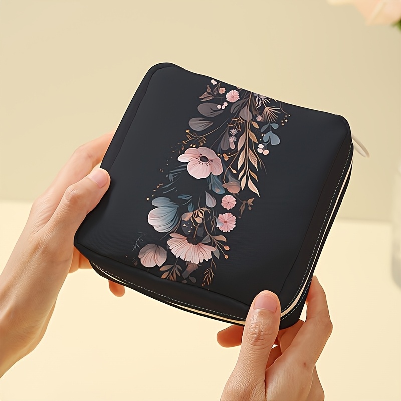 Image of Flower Pattern Diamond Grid With Zipper Closure Toiletry Storage Bag, Sanitary Napkin Snacks Change Earphone Storage Bag, Intimate And Easy To Carry Portable Storage Bag, Bringing You Fast Storage