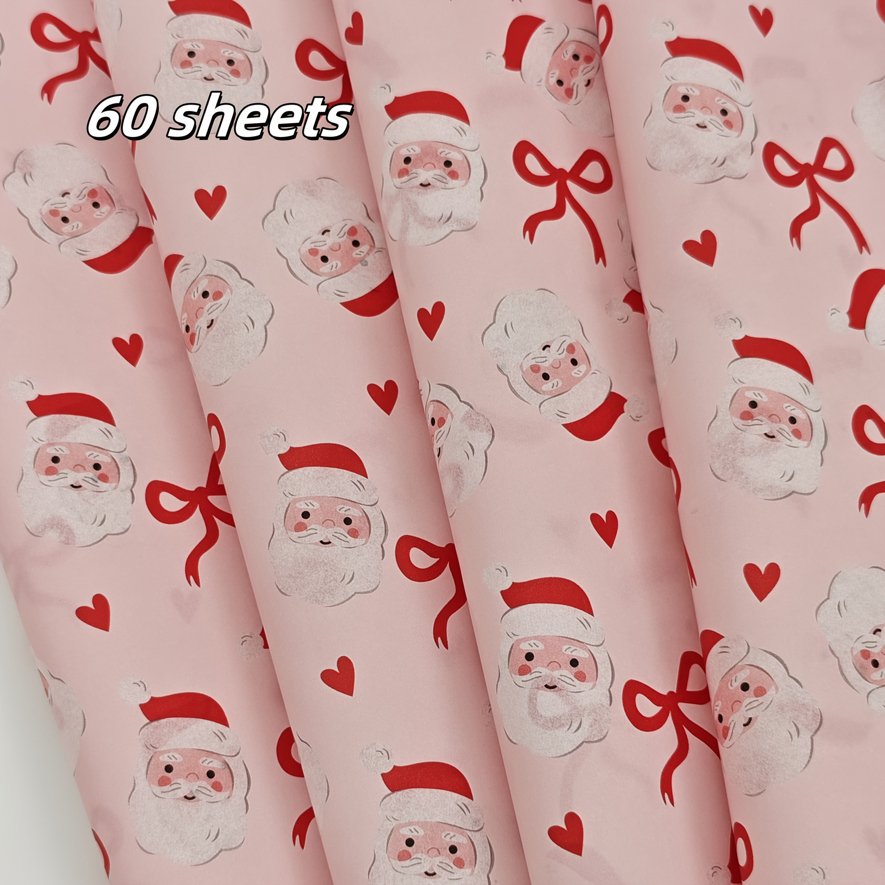 TEMU 60 Sheets, Thin Paper With Pink Santa Claus And Bow Pattern - Size 50×35cm, Handmade Wrapping Paper, Protection For Fragile Items, Gift Box