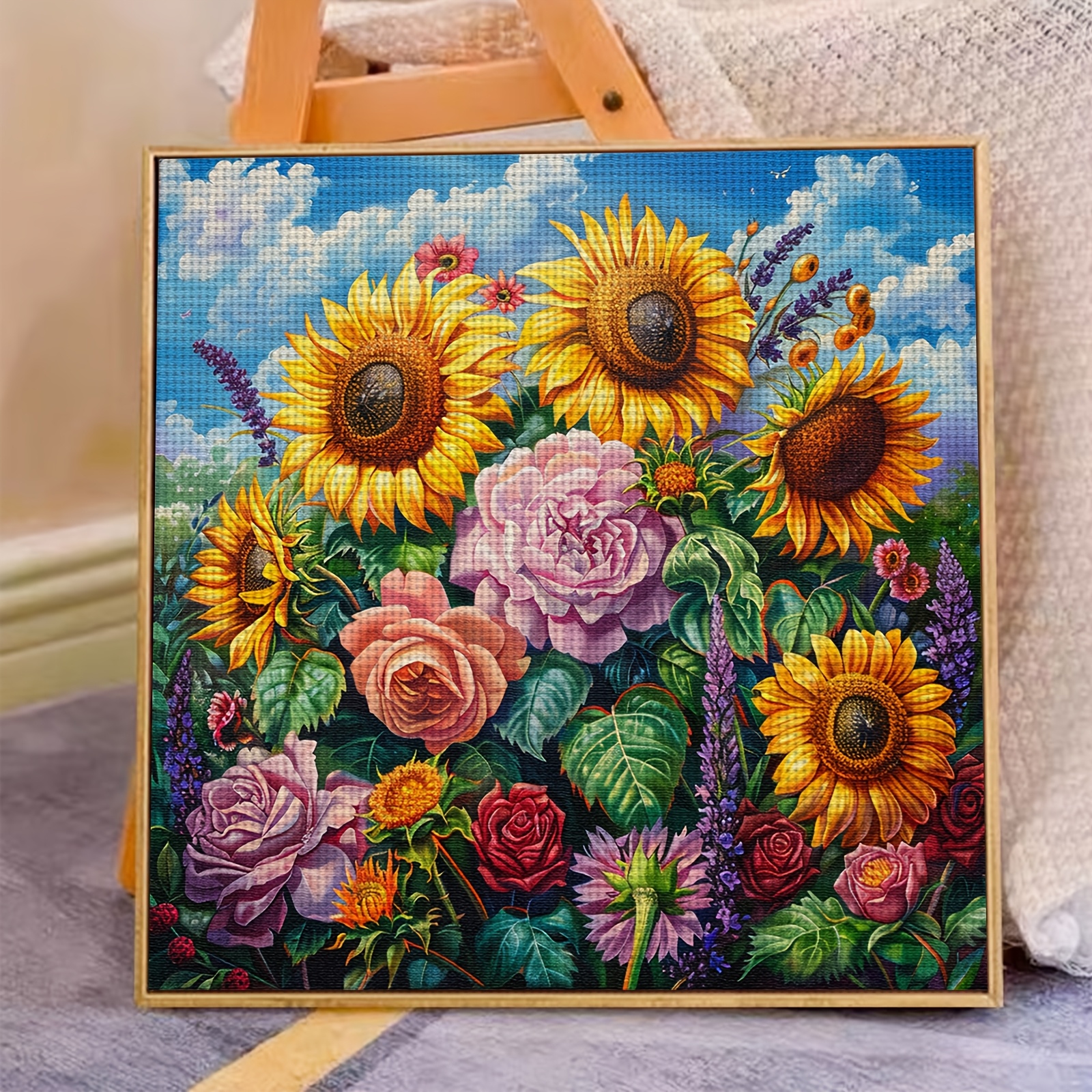 Complete DIY Cross-Stitch Embroidery Kit for Sunflowers & Multicolor Flowers