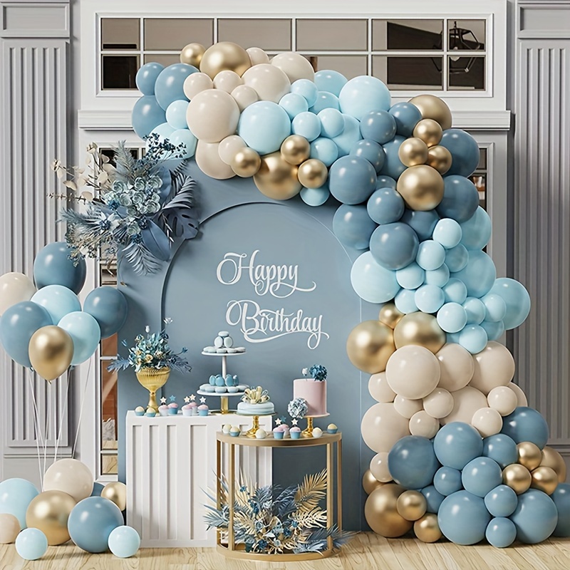

122pcs Blue Balloon Arch Set Macaron Blue White Gold Balloons Garland Suitable For Baby Shower, Birthday Party Weddings Graduation Decorations Latex Balloons