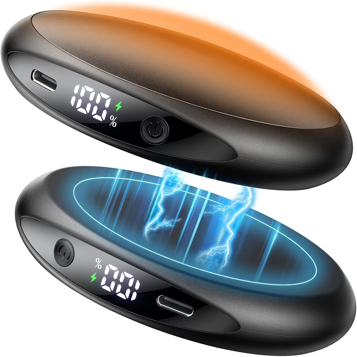 TEMU 2-in-1 Magnetic Rechargeable Hand Warmer, 2 Pack, With Digital Display, 3 Heating Levels, Pocket-size Electric Hand Warmer, Portable Pocket
