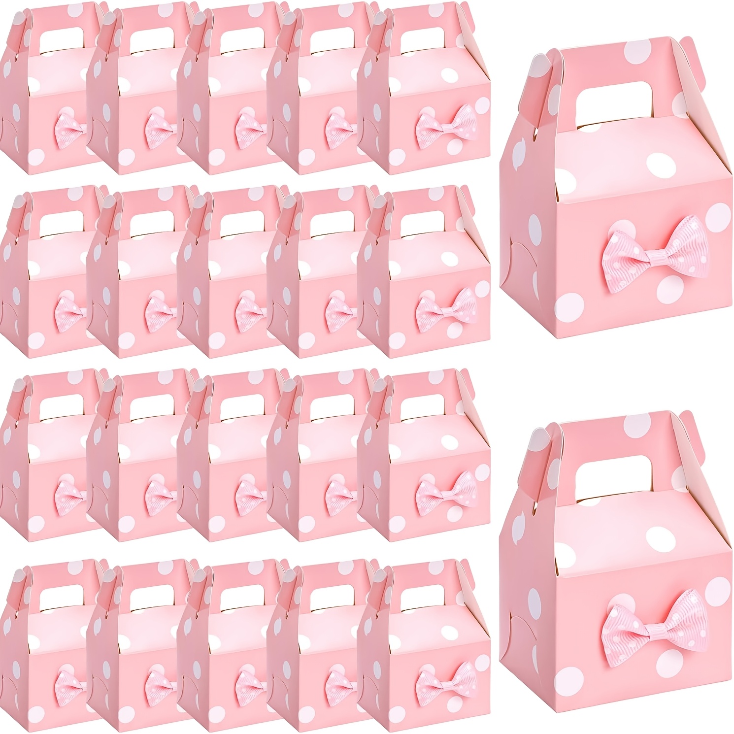 

30-pack Pink Polka Dot Gable Paper Favor Boxes, Treat Boxes For Birthday, Wedding, Valentine's Day Party Supplies