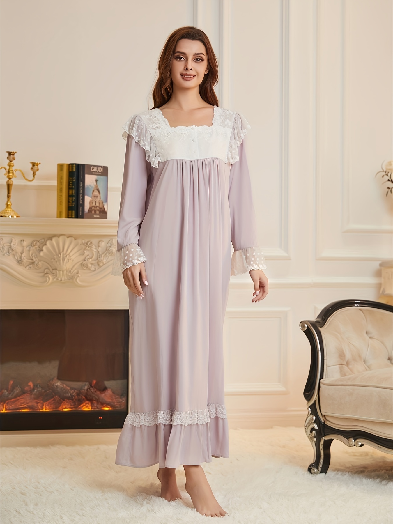 chemise nuit vintage style femme manches longues col Temu Luxembourg