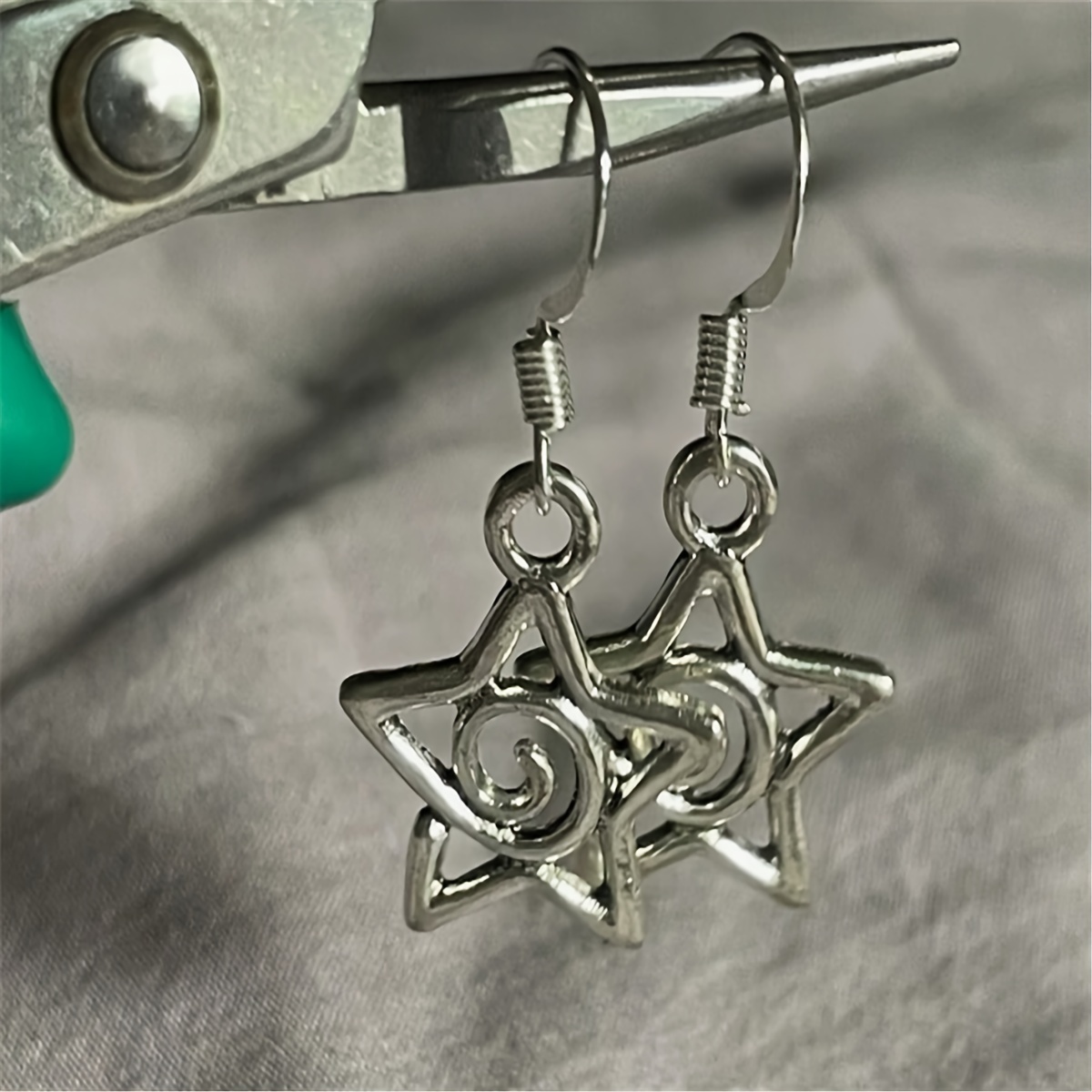 Gothic Silvery Vortex Star-shaped Pendant Earrings, Perfect As A Gift For Women And Girls