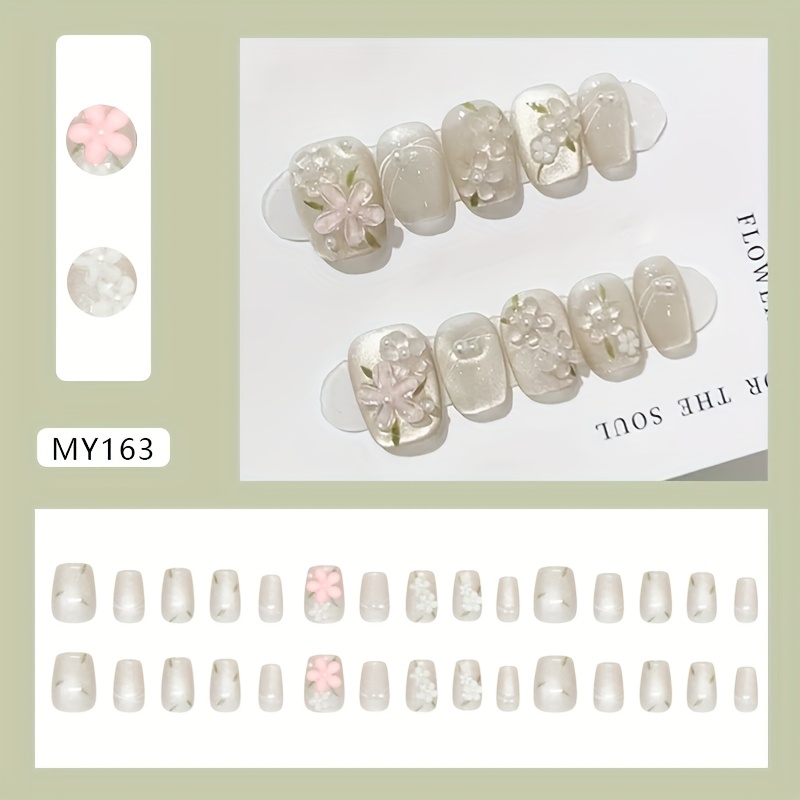Image of Easy Elegant Gentle Ice Spring Small Floral Cat Eye Pearl European And American Detachable Wearable Nail