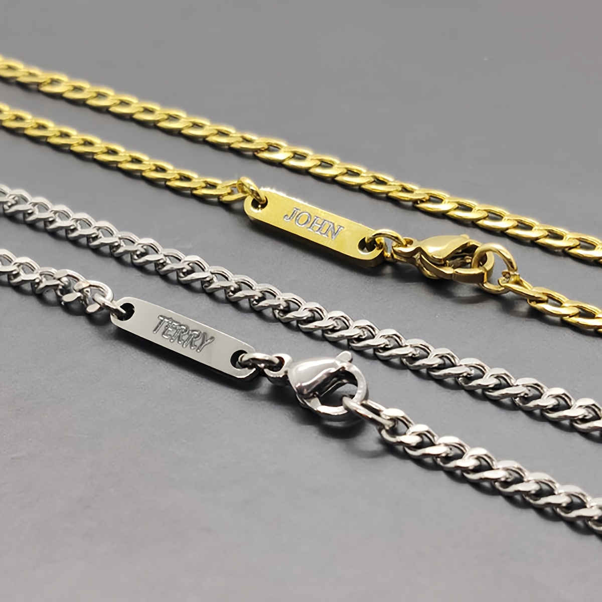 Men's Custom Nameplate Necklace with 304L Stainless Steel Cuban Chain