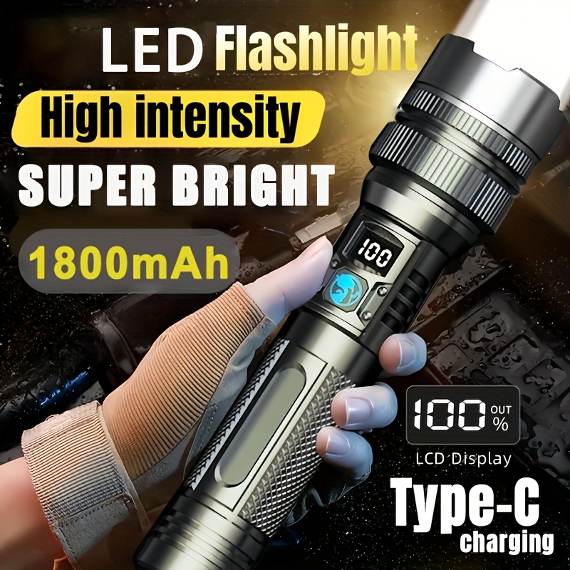 TEMU Tactical Flashlight, Rechargeable Led, High Flashlight, Built-in Usb Rechargeable Battery, Portable Flashlight For Emergencies, Hiking, Camping,
