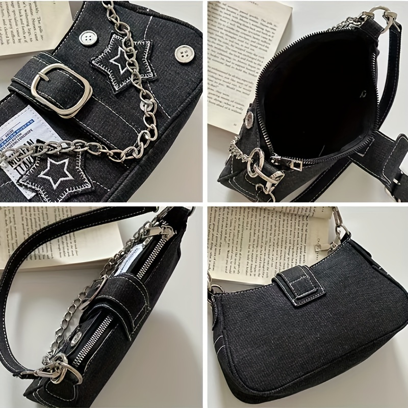 y2k fashion shoulder bag star shaped details secure zipper