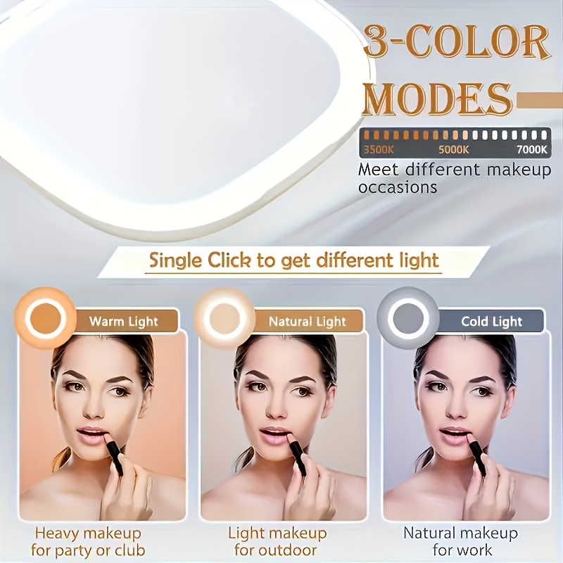 USB-Powered Touch-Control LED Makeup Mirror with 10x Magnification