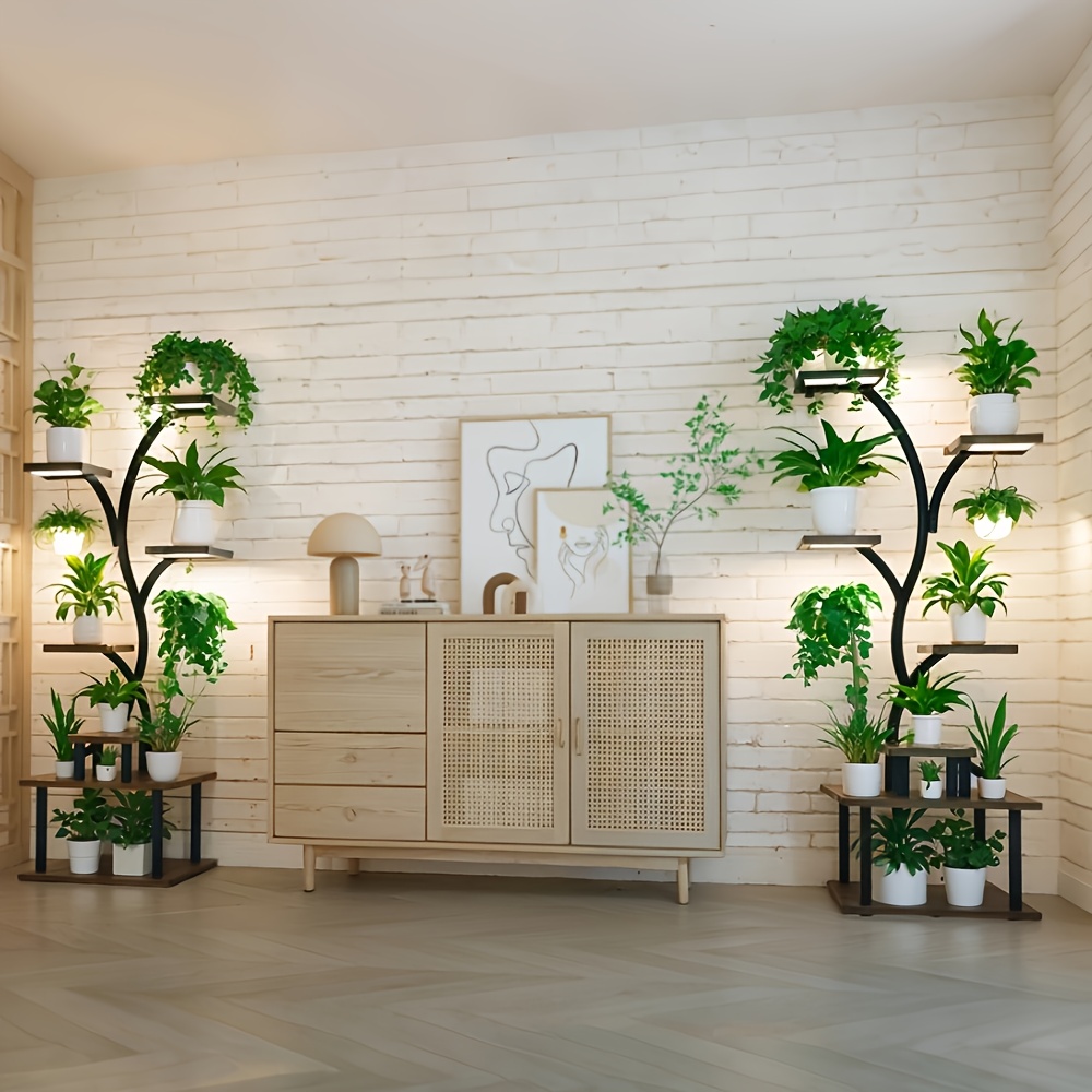 [Multi-Functional Plant Stand] 8 Tier 60'' Multi-Functional Metal Plant Stand With Grow Lights | 1pc Indoor Display Stand For Multiple Plants, Irregular Shape Planter For Patio, Living Room, Study, Bedroom - Good Gift For Plant Lovers