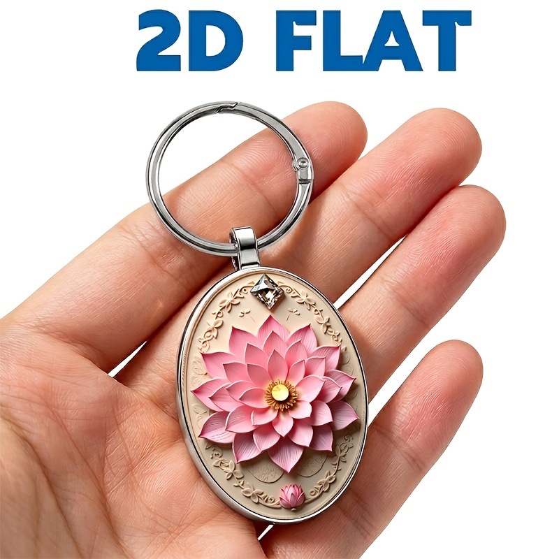 Zen Natural Style Pink Lotus Detail Keychain