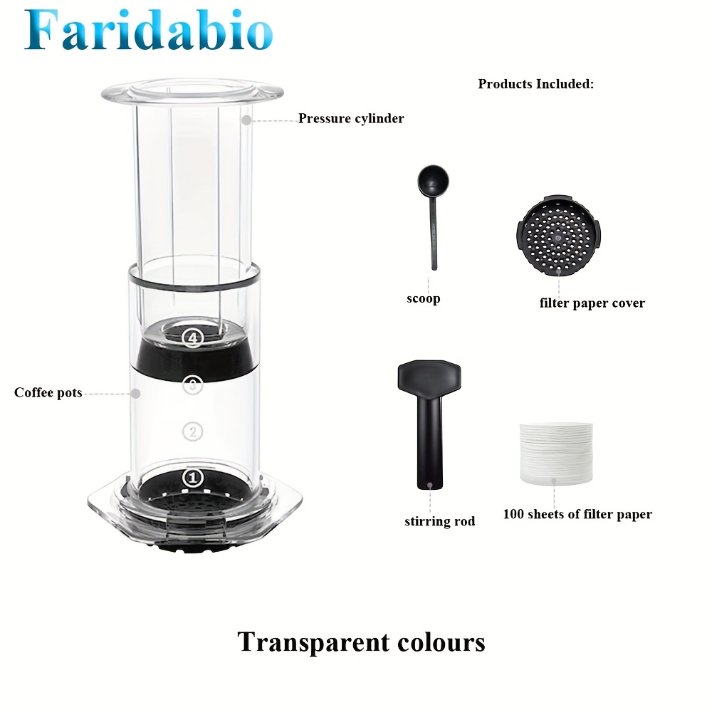 

Faridabio Portable Coffee Maker Set - Manual, Full Brewing, Multi- Barista Tool, No Electricity Needed, Travel & With Filter Paper Included, Espresso Tool