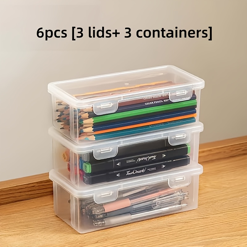 TEMU 6pcs (3pcs Containers And 3pcs Lids) Large Transparent Storage Boxes With Lids. Durable Pp Plastic Material, Fashionable And Easy. Office Desk