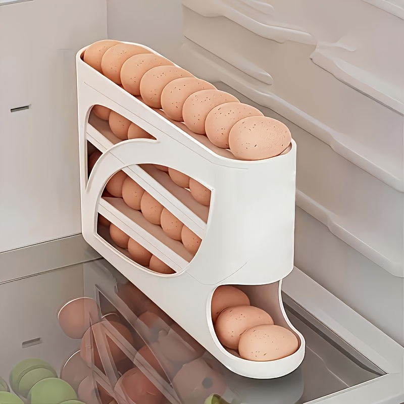 Image of 4-tier Holder - Space- Side Door Design, Holds 30 Eggs, Smooth Glossy Finish, Convenient Handle | Suitable For Kitchen And Fridge Storage | Modern Kitchen Accessory | Durable Plastic Material