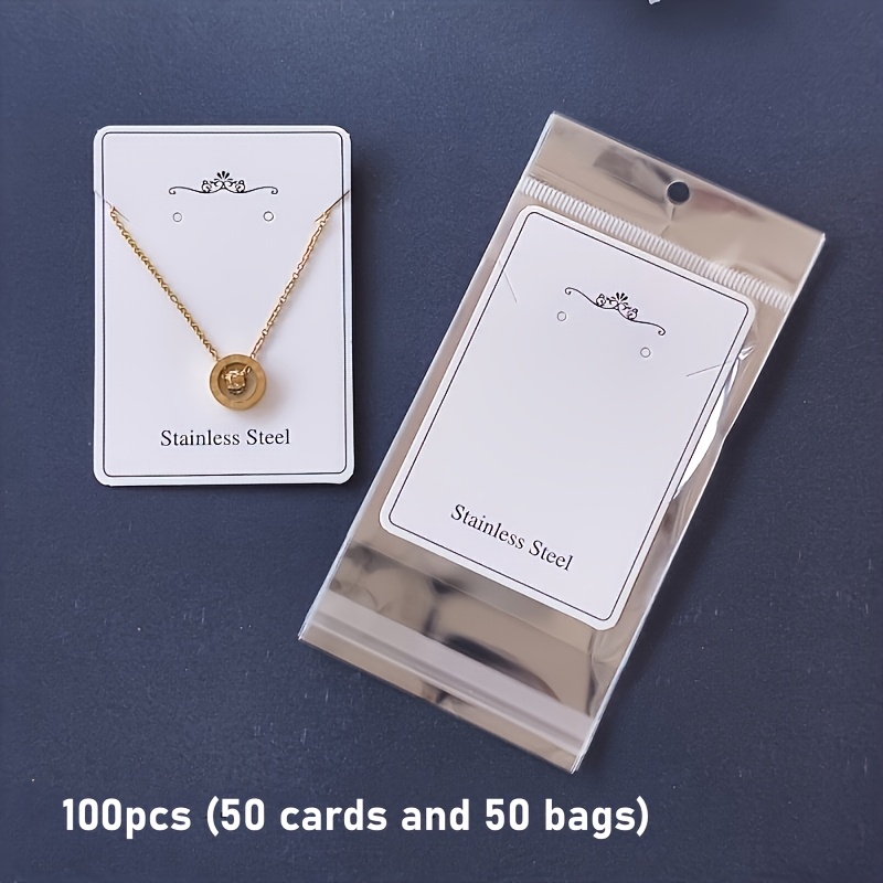 TEMU Kit de embalaje para joyería de 100 piezas de cartulina y PP (50+50) | Tarjetas de exhibición de 8.5*6 cm con bolsas protectoras - Vitrina para