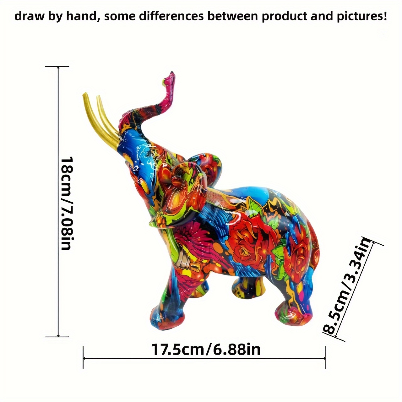 Image of Colorful Resin Elephant Statue - Decor For Living Room, Bedroom, Office & Cafe - Perfect Gift For Christmas, New Year, Valentine's Day, Elephant Decor