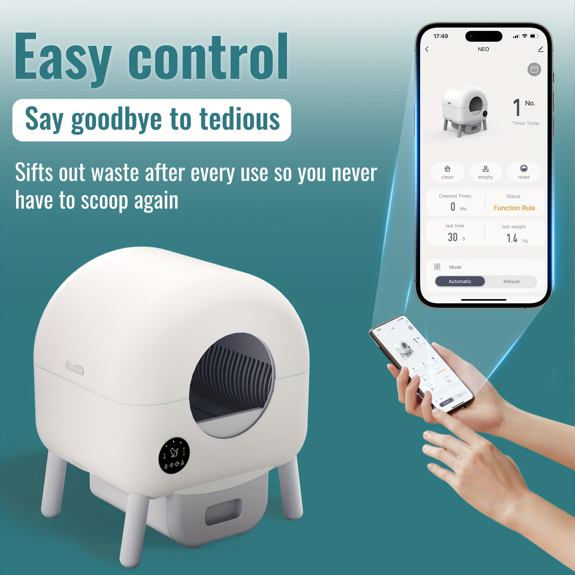 TEMU Self Cleaning Cat Litter Box: Extra Large Automatic Litter Box For Multiple Cats, , App-controlled, Ambient Light Waste Disposal, Without Battery