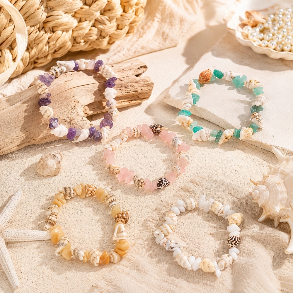 Natural Crystal Crushed Stone Elastic Bracelet, Beach Style Gift