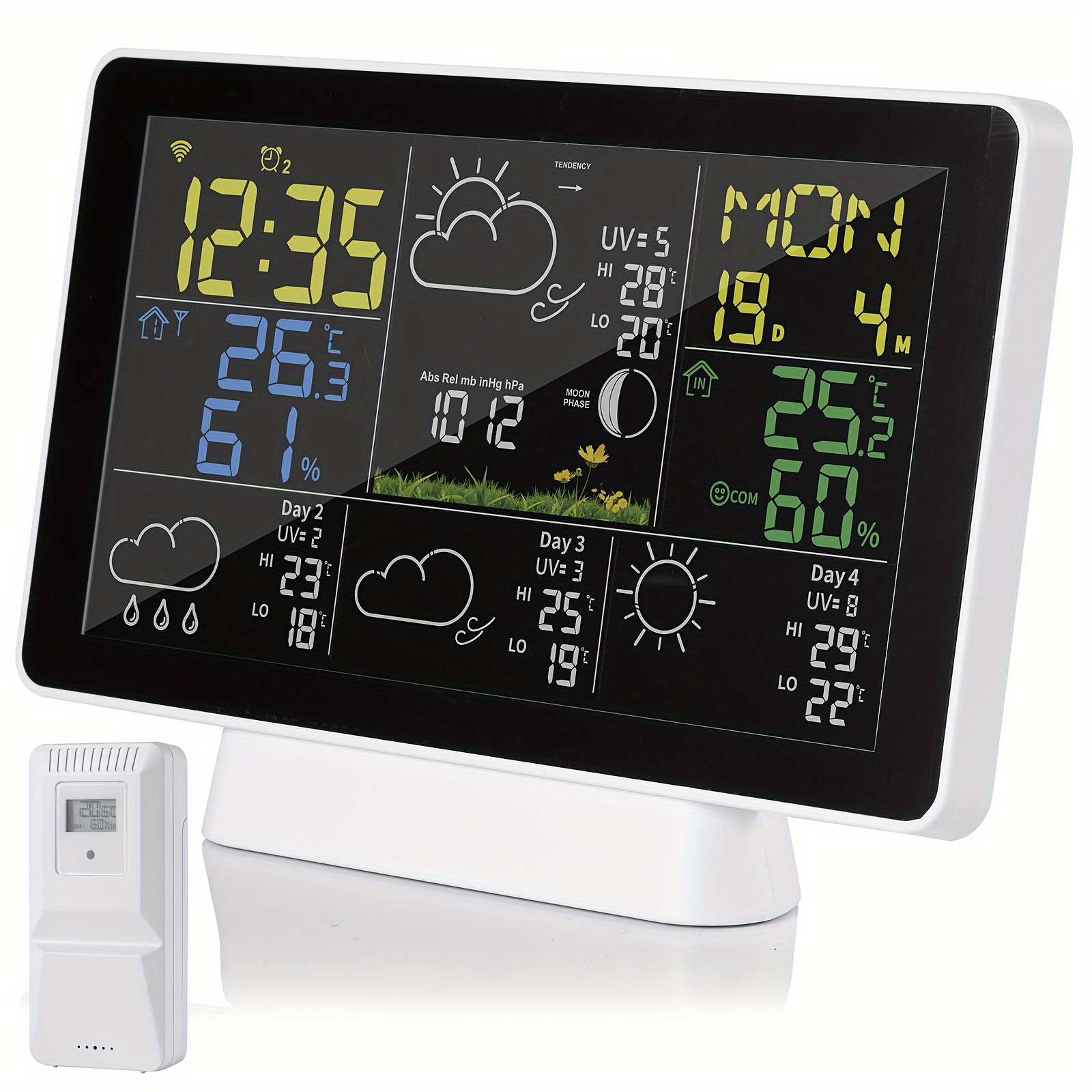 Comprar 2023 Estación meteorológica inalámbrica pronosticador termómetro interior  exterior higrómetro con Sensor pantalla táctil a Color despertador  calendario