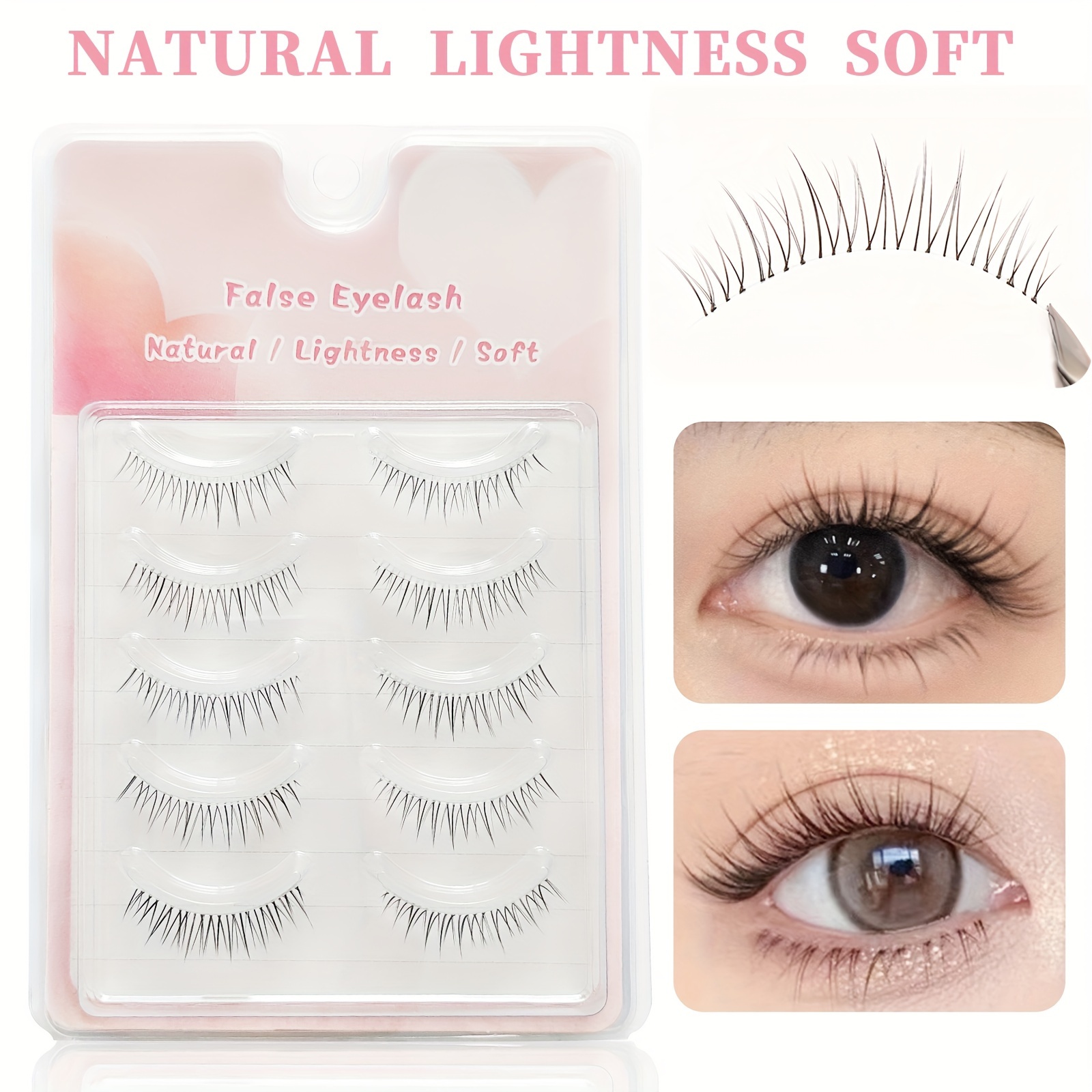 TEMU 5pcs Soft & Fluffy False Eyelashes With Transparent Band - -lightweight, To Apply, For