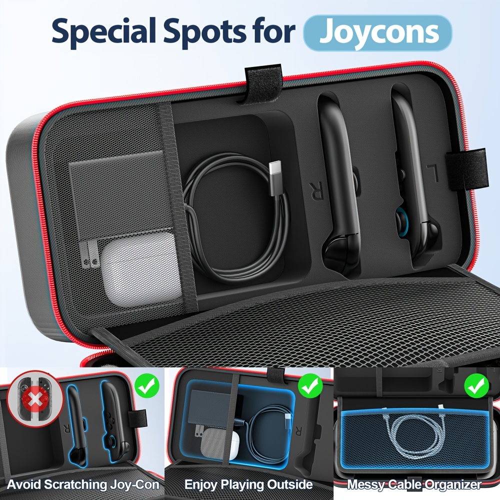 for switch 2 storage bag handle cover compatible with oled console multi functional anti pressure design holds game cards charger headphones tv cable and straps for three of the ns console Product details 3
