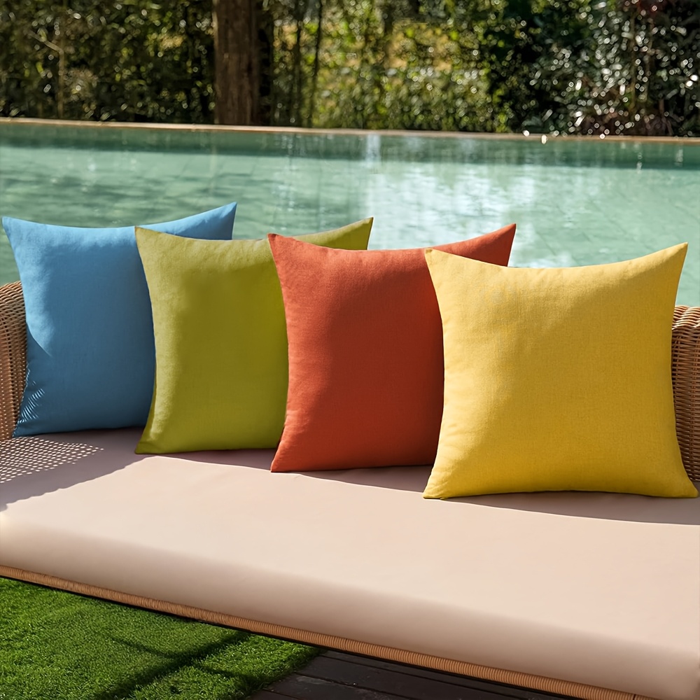 TEMU A Set Of 4 Summer Bohemian-style Outdoor Decorative Pillow Covers, Measuring 18x18 Inches, Made Of Double-sided Solid-color Linen. Patio Tents,