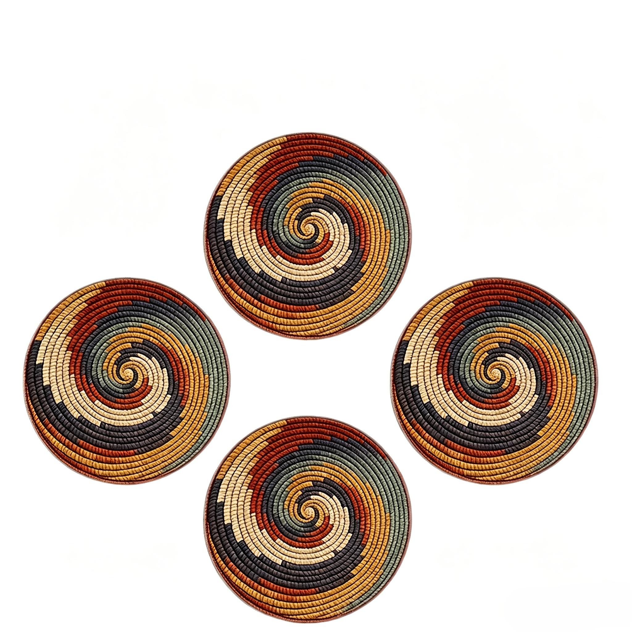 TEMU 4pcs Small Round Printed Placemats, With A Spiral Ring Design. Suitable For Holding Cups Or Bowls. Anti-slip And Heat-resistant. Printed In A