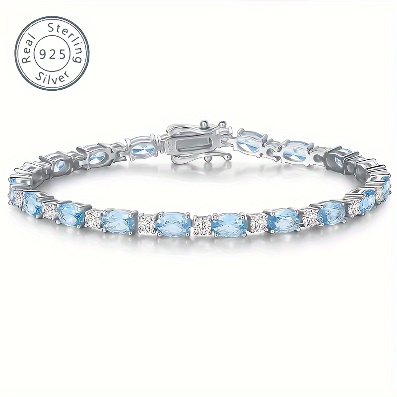 

925 Silver High-end Sense Simple And Fashion Elegant Silver Aquamarine Crystal Bracelet, To Prevent Allergies, Anniversary Birthday Gifts, Gift Packaging