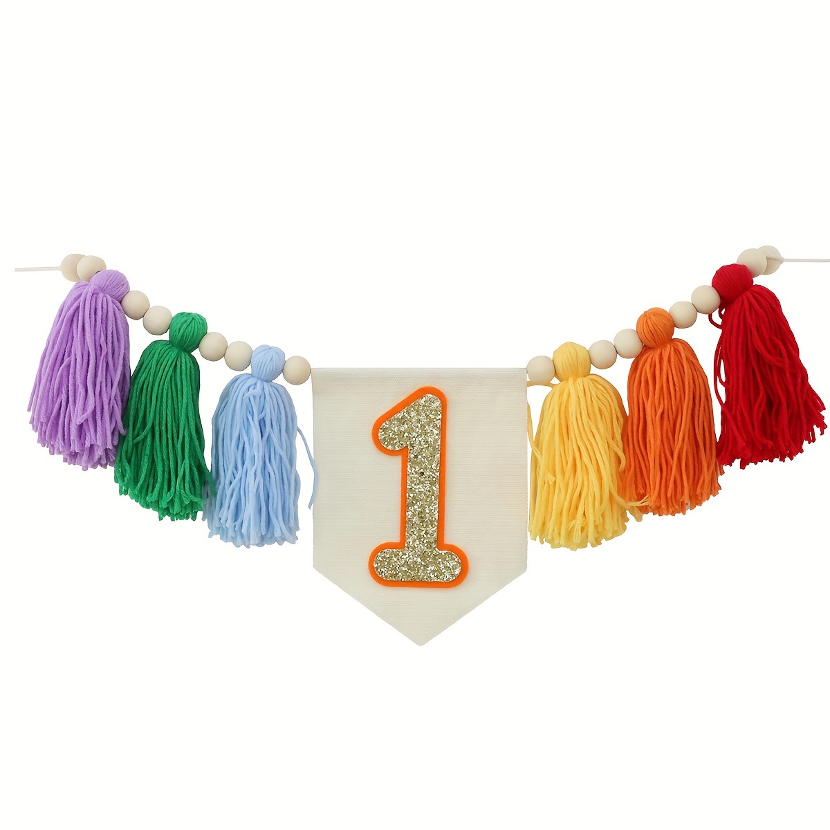 Image of A Handmade Six-color High Chair Banner With Rainbow Tassels, Suitable For Birthday Parties, High Chair Decorations, And Photo Backdrop Props.