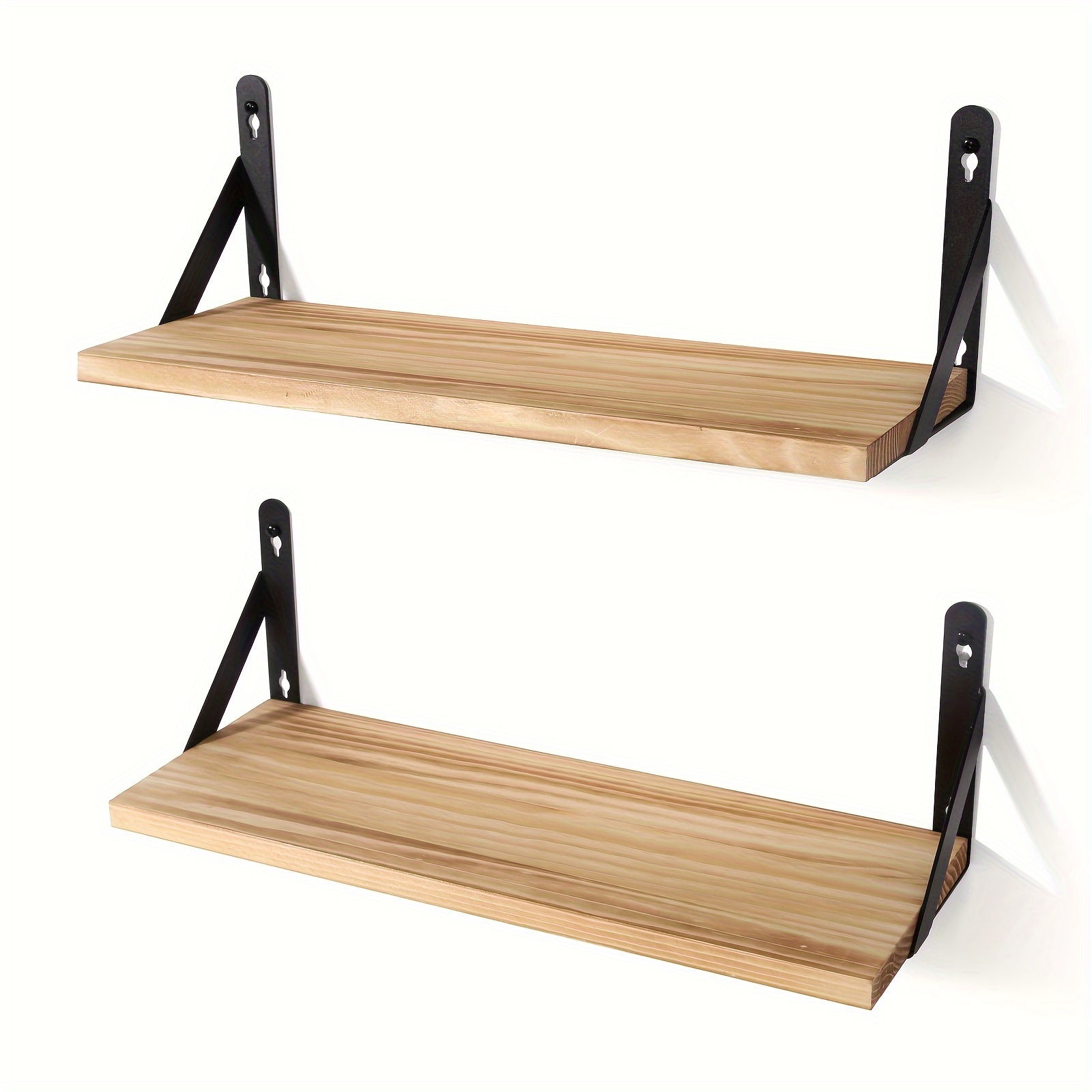 TEMU Set Of 2 Floating Shelves, Solid Wood Wall Mounted Shelf For Bathroom, Kitchen, Bedroom, Living Room Comes With Spirit Level And Metal Bracket, 17 Inch Floating Wall Shelves, Light Brown