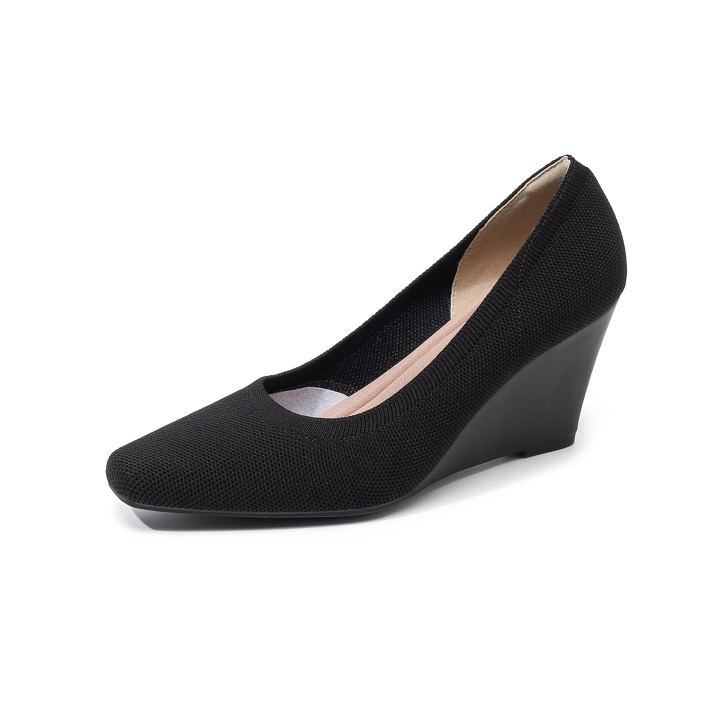 TEMU Textile Wedge Bcm Multicolor Contrast High Heels, Knit Fabric And Straight Design, Comfortable Daily Multi-style Versatile Single Shoes, Women