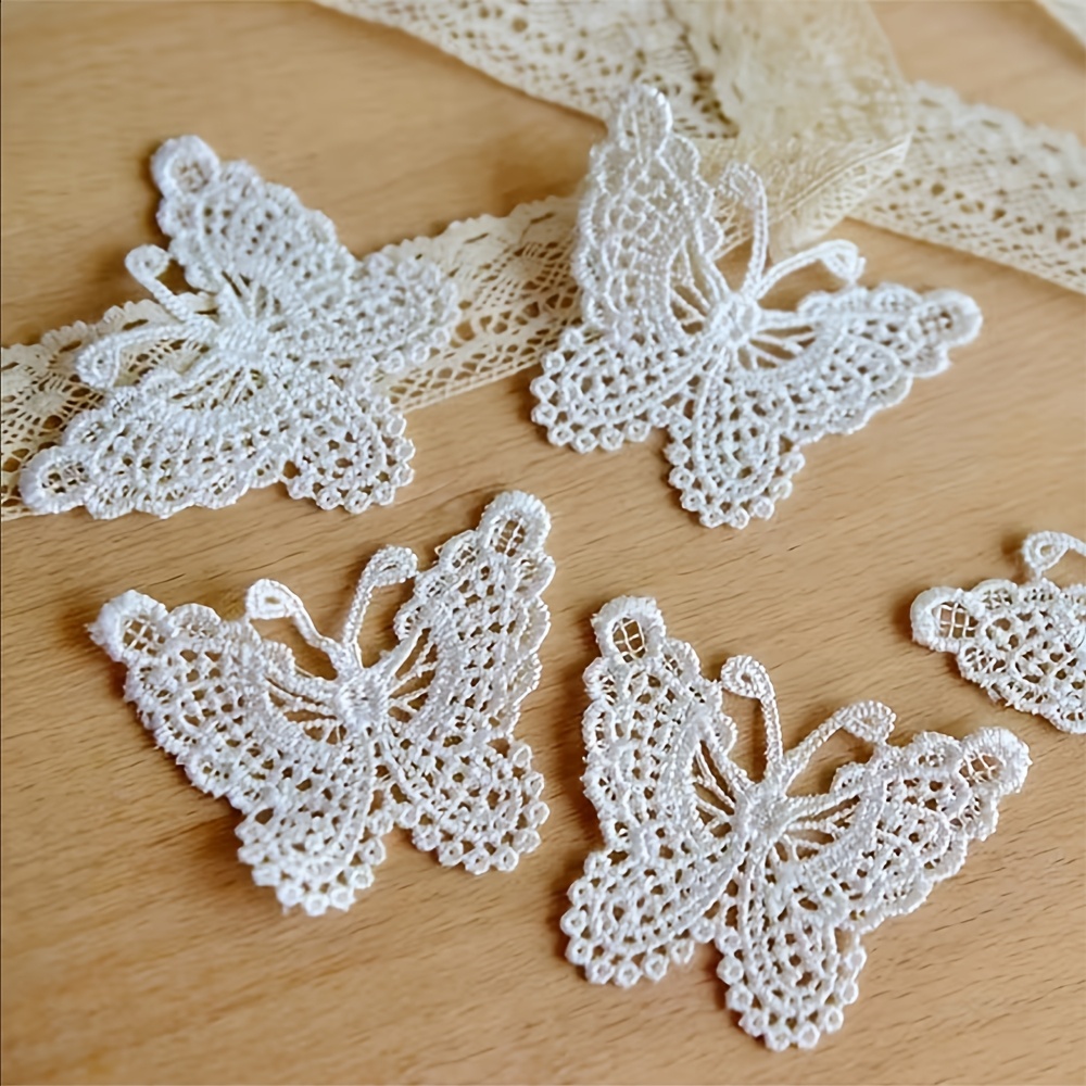 TEMU 12pcs/48pcs Black And White Embroidered Fabric Stickers, Handmade Diy Lace Clothing Accessories, Decorative Sewing Trims