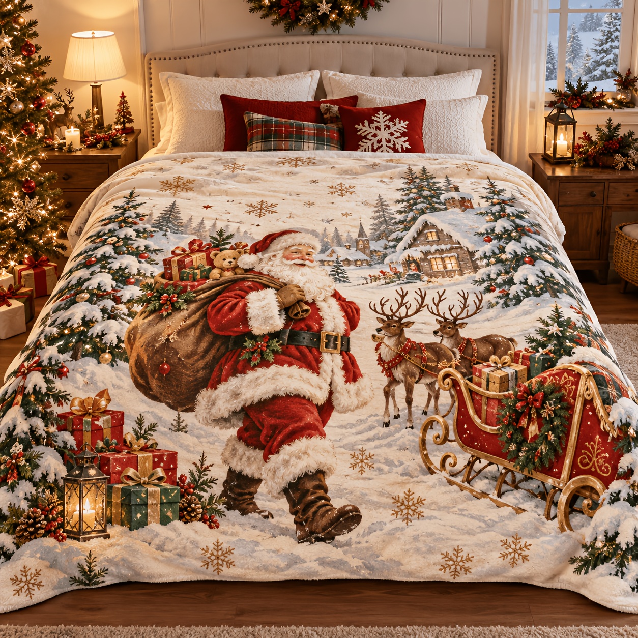 TEMU Coperta Regalo di | Stampa Albero di Natale Renna | Tappeto Caldo Invernale Retro Western per la Casa