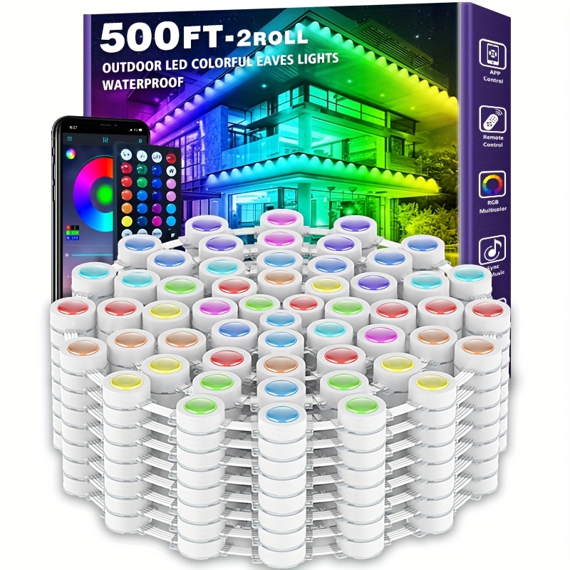 TEMU 500ft Rgb Lighting, Waterproof Smart Led Lights With App/remote Control, Suitable For Christmas And Decorations, Daily And Accent Lighting, House Garden