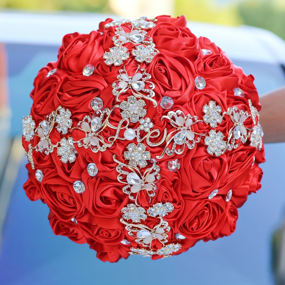   marosim uchun buket bilan kristal aksessuarlar to'liq to'y qo'l gulchambarlar lenta bilan qizil marosim bezatish tafsilotlari 18