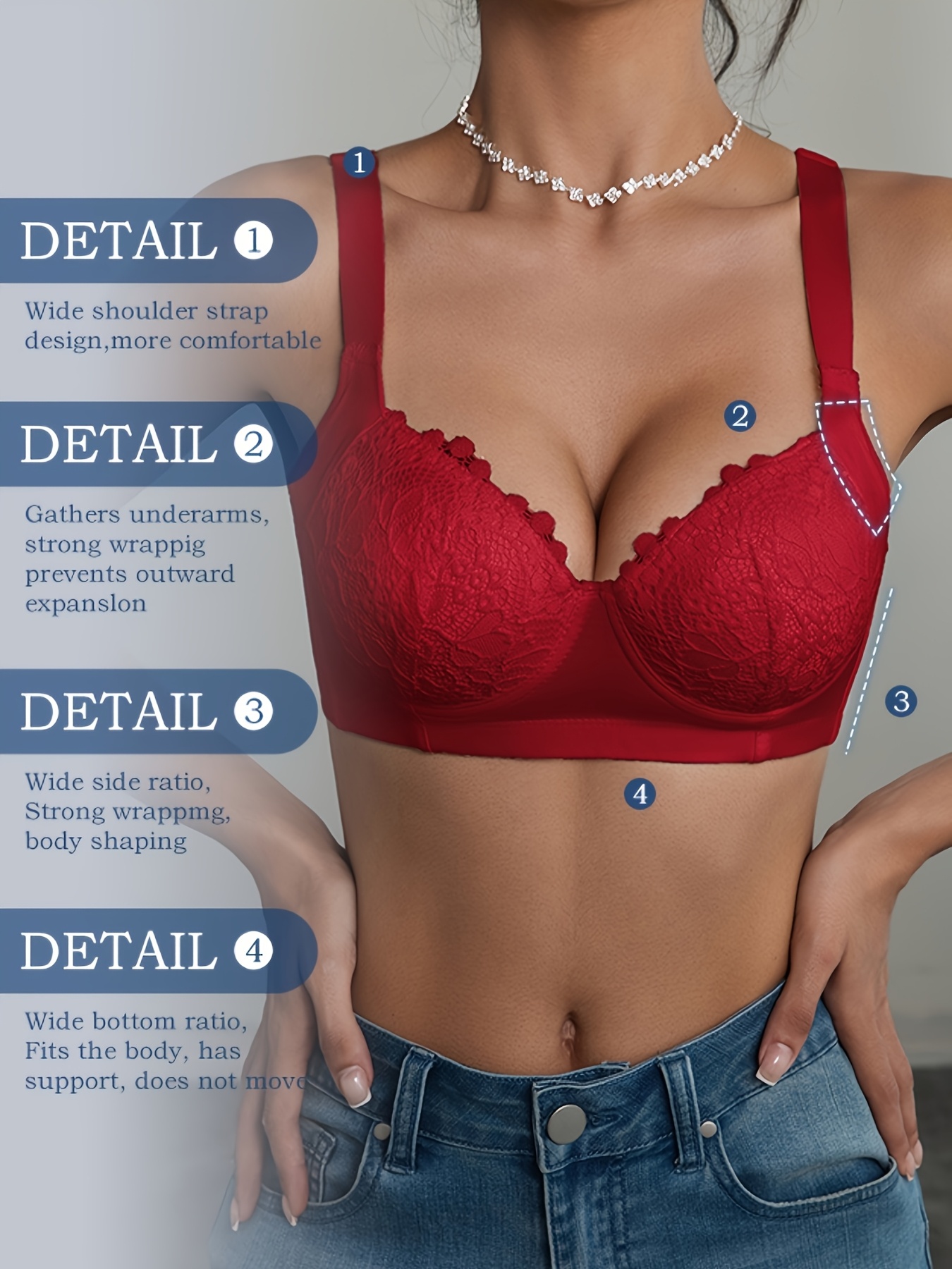 Womens Full Coverage High Support Push Bra Adjustable