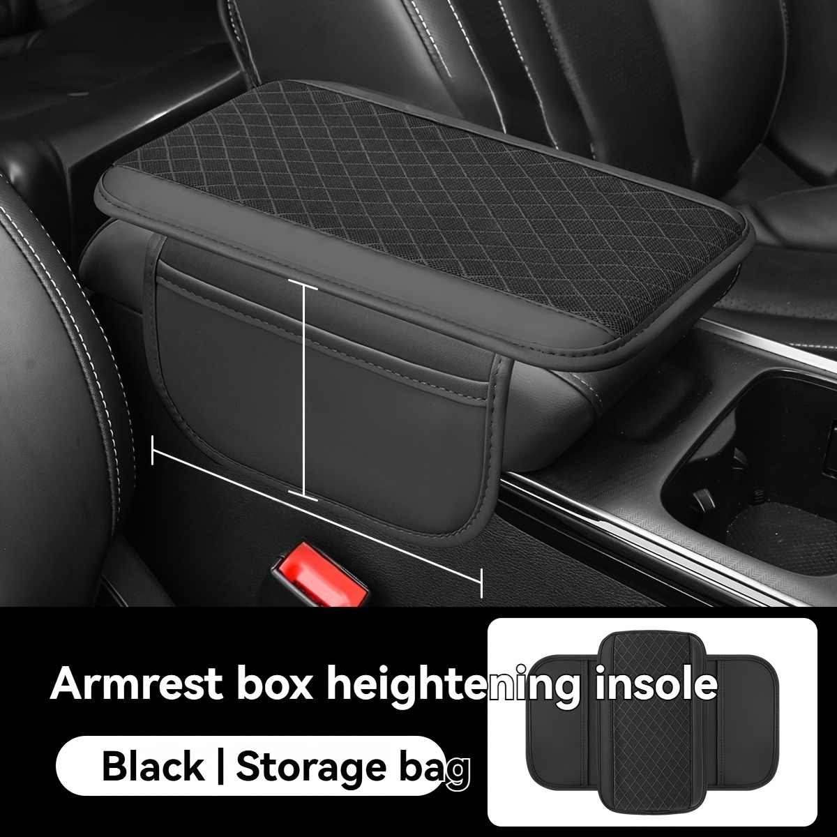 TEMU Upgraded Car Center Console Armrest Cover, 11.8*7.3 Inch Pu Leather Material, With 2 Storage Pockets, Suitable For Most Car Models