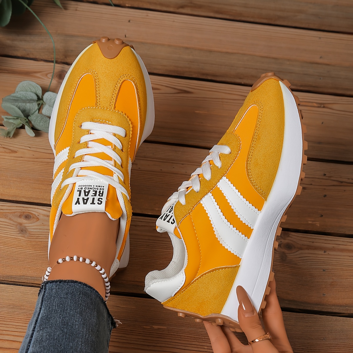 Image of Women's Retro Sneakers With Hidden Height & Thick Platform Sole - / Cushioned , Wide Width Low-top Lace-up Suitable For Outdoor Running, Gym, Casual Wear - - Solid Color Athletic, Women Shoes